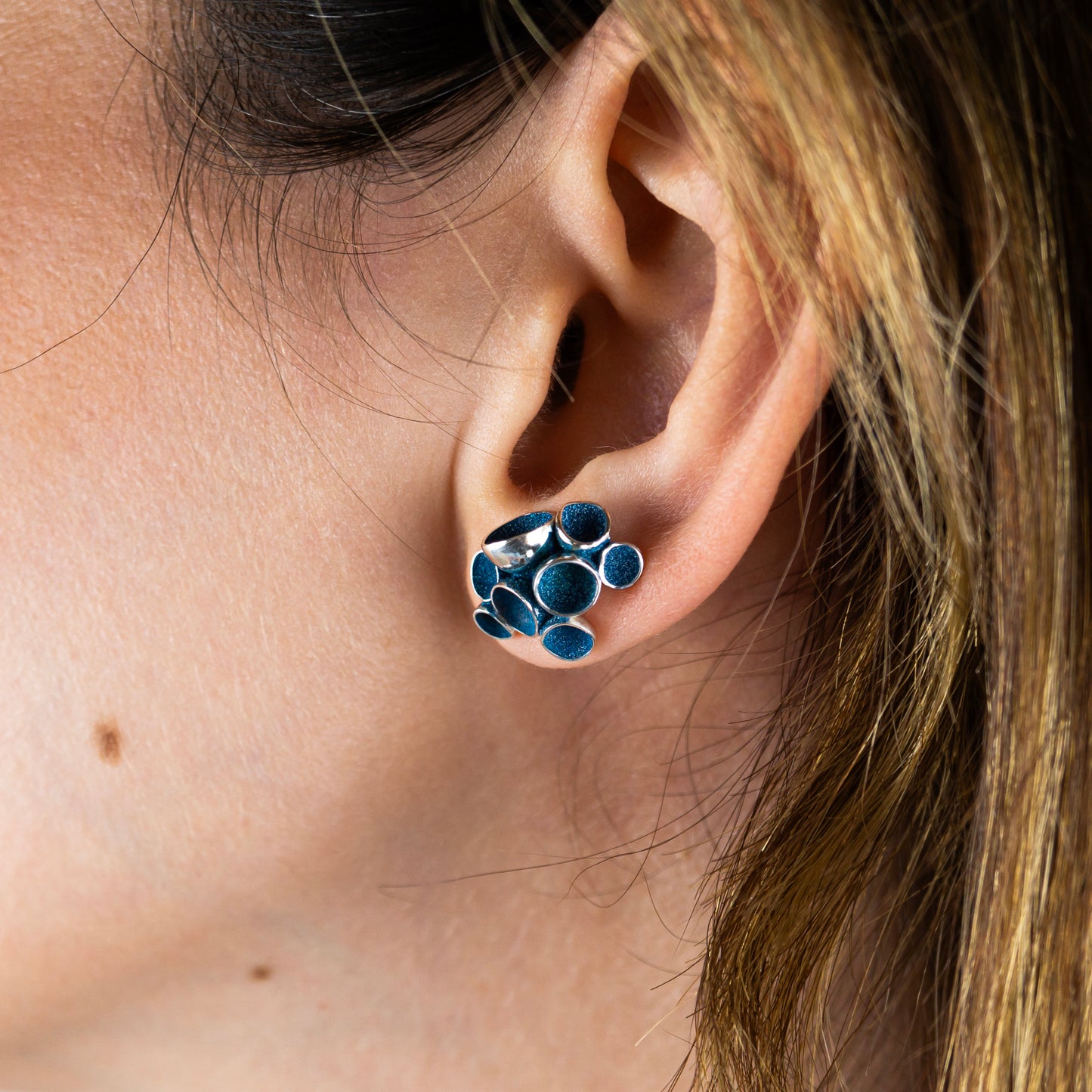 Pezizaceae Cluster Earrings - L - Teal