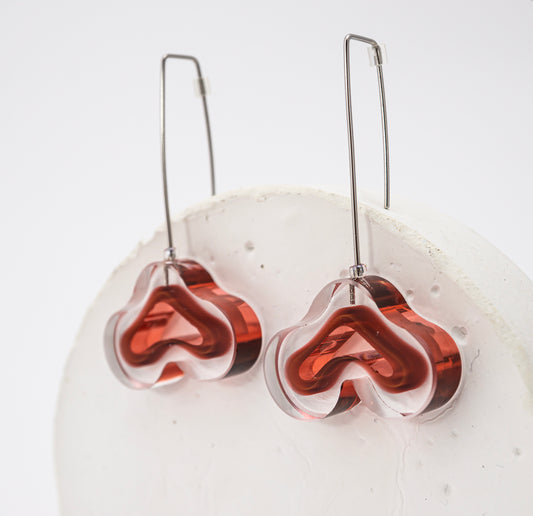 Flowing Forms - Amoeba Earrings - Ruby Red