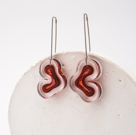Flowing Forms - Amoeba Earrings - Ruby Red