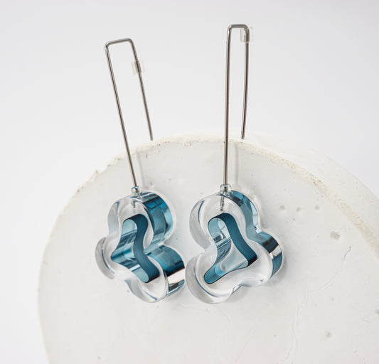 Flowing Forms - Amoeba Earrings - Blue Smoke