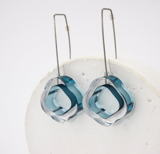 Flowing Forms - Amoeba Earrings - Blue Smoke