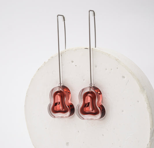 Flowing Forms - Amoeba Earrings - Ruby Red